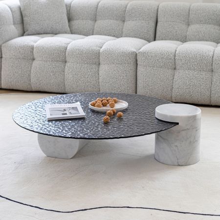 Verre Particulier Classic Marble & Glass Designer Round Coffee Table