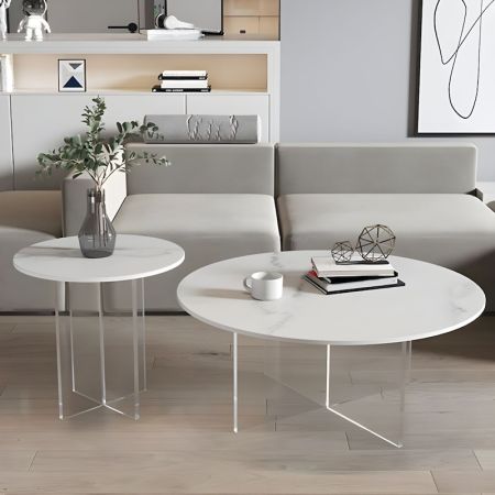 Clear Acrylic and Sintered Stone Round Coffee Table