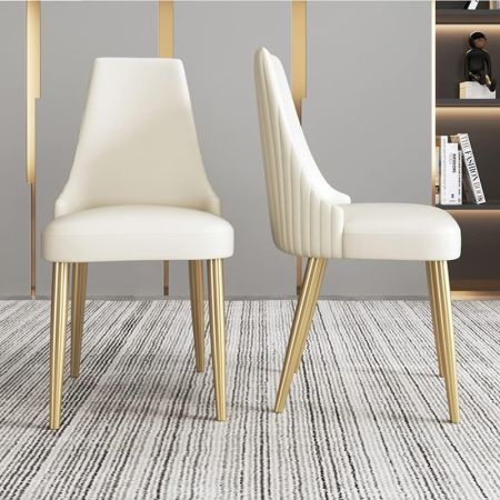2PCS Modern PU Leather Dining chairs with Gold Stainless Steel Legs More Colours Customisable