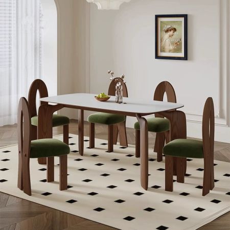 Minimalist Da Sima Wood Legs Base Sintered Stone Top Dining Table More Colours and Sizes Customisable 