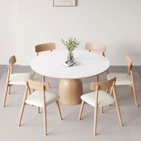 Minimalist Dun Dun Wood Base Sintered Stone Top Round Dining Table with Lazy Susan More Colours and Sizes Customisable
