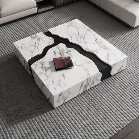 LuxurySculptural Wave Cust Marble Square Coffee Table
