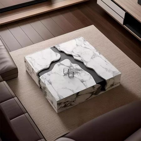 LuxurySculptural Wave Cust Marble Square Coffee Table