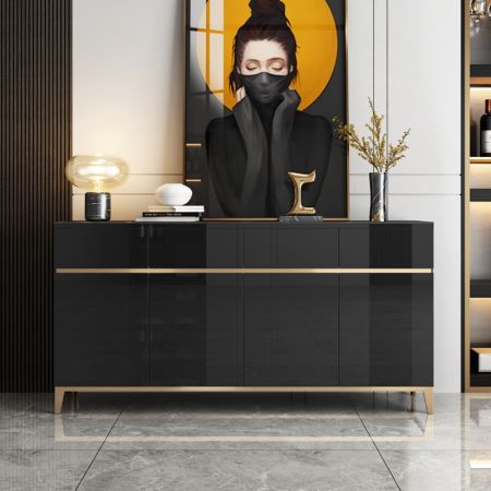 Minimalist Sintered Stone Top Sideboard Buffet with Gold Metal Accents More Countertop Colours are customisable