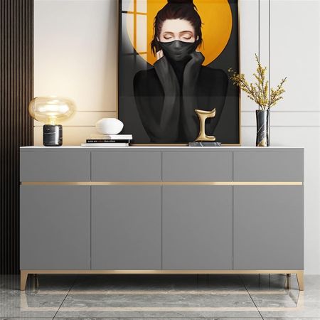 Minimalist Sintered Stone Top Sideboard Buffet with Gold Metal Accents More Countertop Colours are customisable