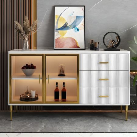 Sintered Stone Top Sideboard Buffet with Glass Cabinets and Drawers More Countertop Colours are Customisable