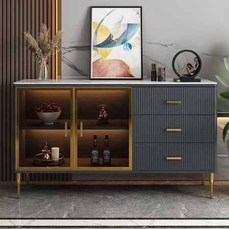 Sintered Stone Top Sideboard Buffet with Glass Cabinets and Drawers More Countertop Colours are Customisable