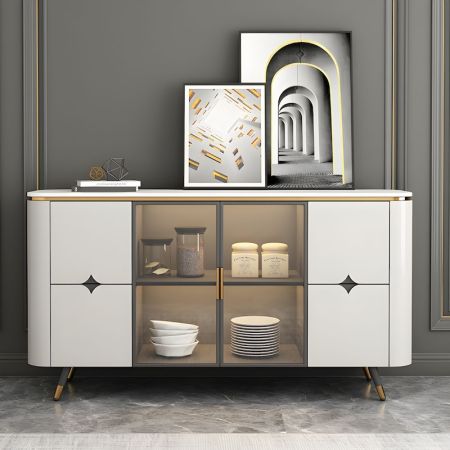 Contemporary Sintered Stone Top Glass Display Sideboard Buffet More Countertop Colours are Customisable
