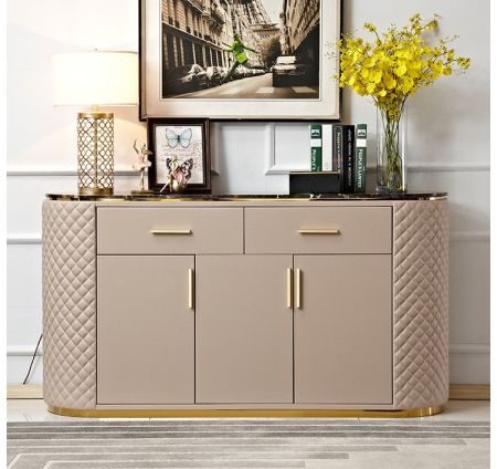 Luxury Leather and Sintered Stone Top Sideboard Buffet More Colours are Customisable