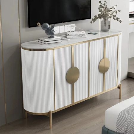 Glam Luxury Sintered Stone top Sideboard Buffet Server with Gold Finish Metal Frame More Countertop Colours are Customisable