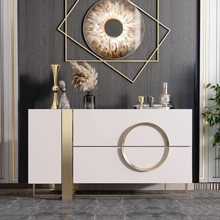 Modern Sideboard Buffet with Gold Ring Handle 