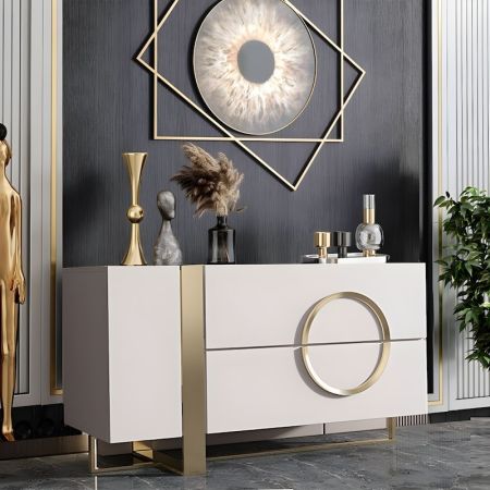 Modern Sideboard Buffet with Gold Ring Handle 