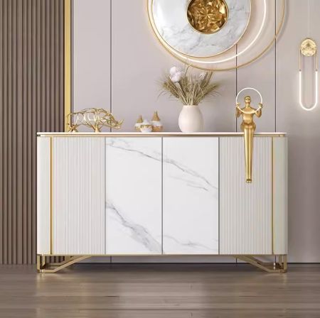Glam Sintered Stone Strip Sideboard Buffet with Gold Accent More Stone Colours are Customisable