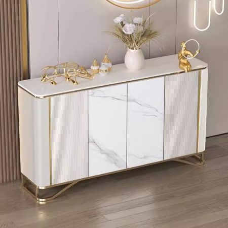 Glam Sintered Stone Strip Sideboard Buffet with Gold Accent More Stone Colours are Customisable