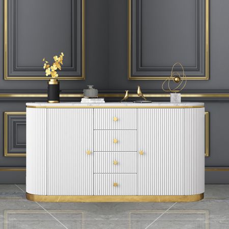 White & Gold Sintered Stone Top Sideboard Buffet with Cabinets and Drawers More Countertop Colours are Customisable