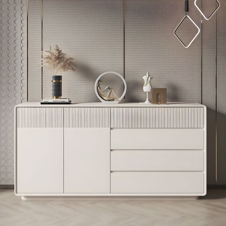 White Piano Striped Wood Sideboard Buffet