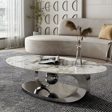 Luxury Modern Halo Sintered Stone Oval Coffee Table
