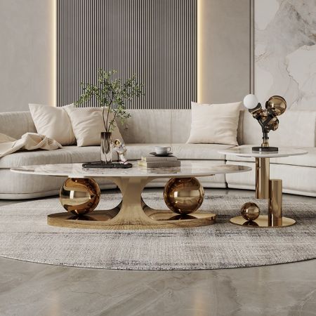 Luxury Orbit Sphere Sintered Stone Oval & Round Coffee Table Set