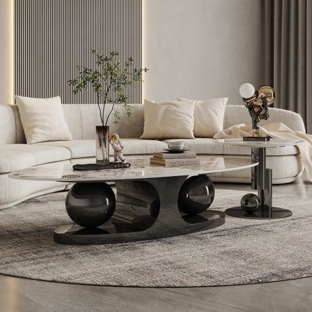 Luxury Orbit Sphere Sintered Stone Oval & Round Coffee Table Set