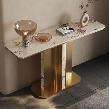 Modern Lux Stone and Metal Base Console Table