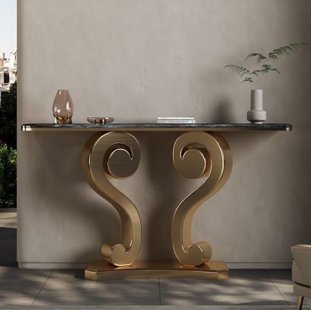 Paisley Style Metal and Stone Console Table