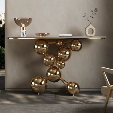 Star Ball Design Metal and Stone Console Table