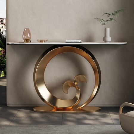 Whale Tail Metal and Stone Console Table with Electroplating Finish
