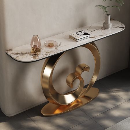Whale Tail Metal and Stone Console Table with Electroplating Finish