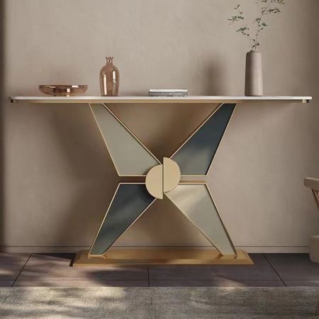 Prismatic Style Metal and Stone Console Table