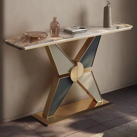 Prismatic Style Metal and Stone Console Table