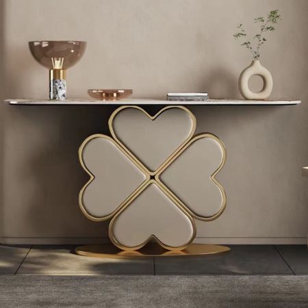 Flower Shape Metal and Stone Console Table