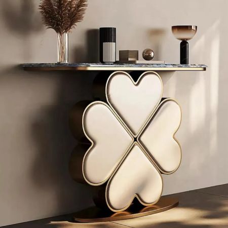 Flower Shape Metal and Stone Console Table