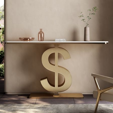 Creative Dollar Base Metal and Stone Console Table