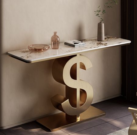 Creative Dollar Base Metal and Stone Console Table