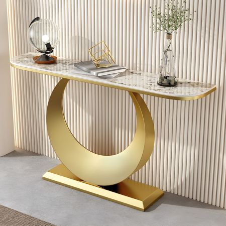 Half Circle Base Metal and Stone Console Table