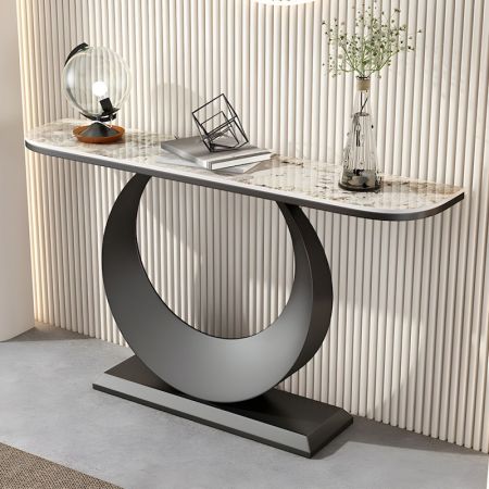 Half Circle Base Metal and Stone Console Table