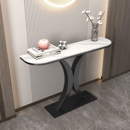 Abstract Half Moon Metal and Stone Console Table