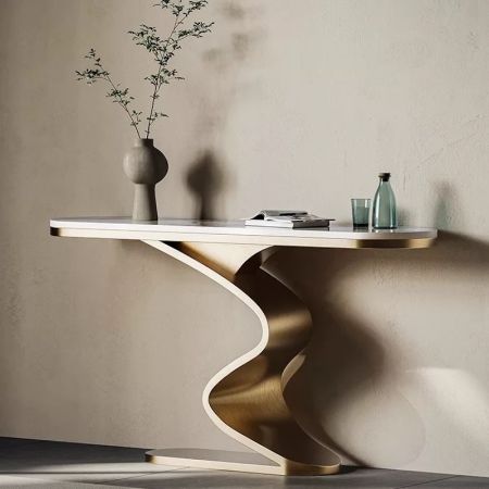 Wave Base Metale and Stone Console Table
