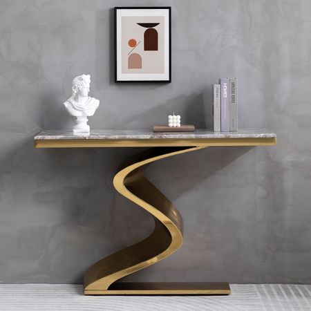 Wave Base Metale and Stone Console Table