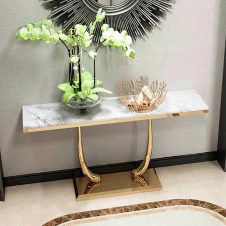Swallow Metal and Stone Console Table with Electroplating Finish