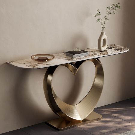 Heart Shape Metal and Stone Console Table Model XG843