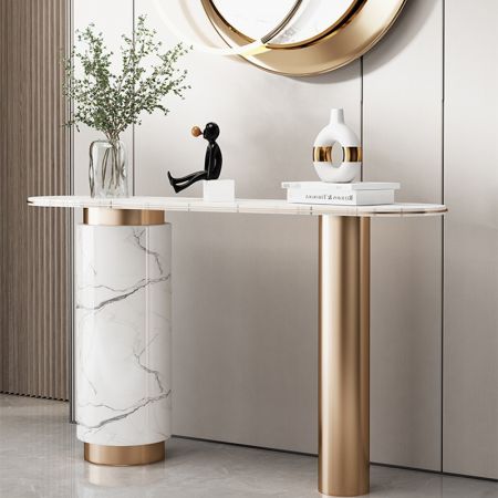 Metal and Stone Pillars Console Table
