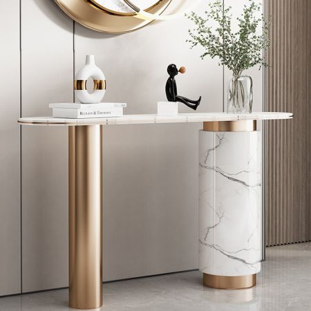 Metal and Stone Pillars Console Table