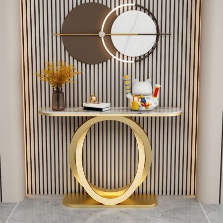 Double Circles Base Metal and Stone Console Table