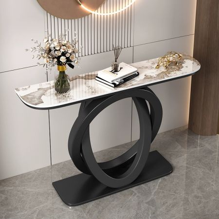 Double Circles Base Metal and Stone Console Table