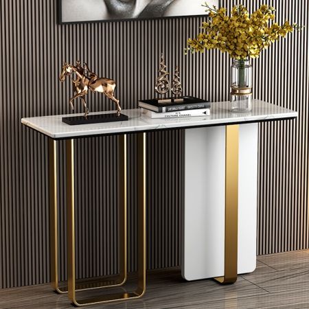 White/Black Rectangle Base with Gold Frame Console Table