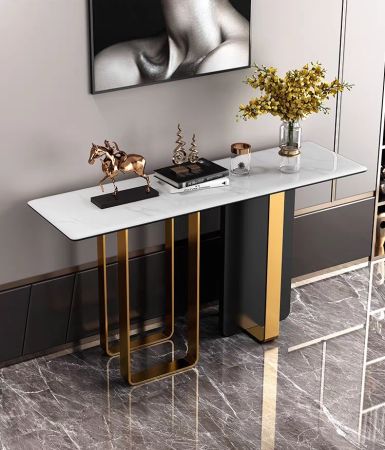 White/Black Rectangle Base with Gold Frame Console Table