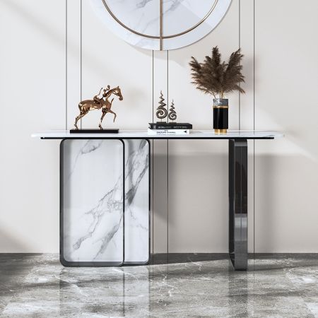 Stone Rectangle Base with Metal Frame Console Table
