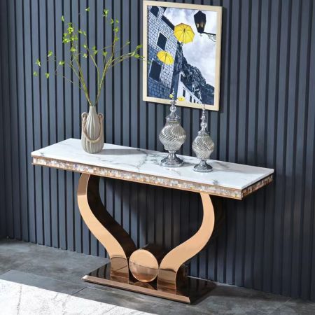 In Love Metel and Stone Console Table with Shell Décor and Electroplating Finish