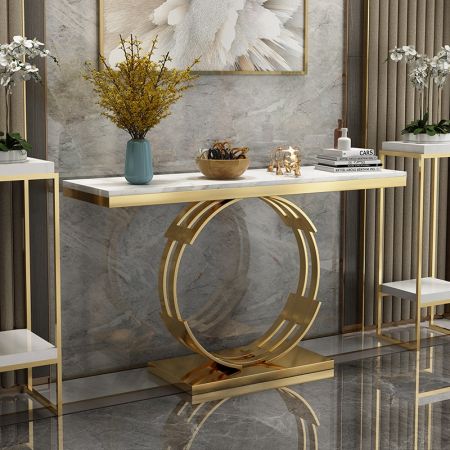 Ring Base Metal and Stone Console Table